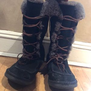 Tall Black Ugg Boots with Leather Wrap Cord